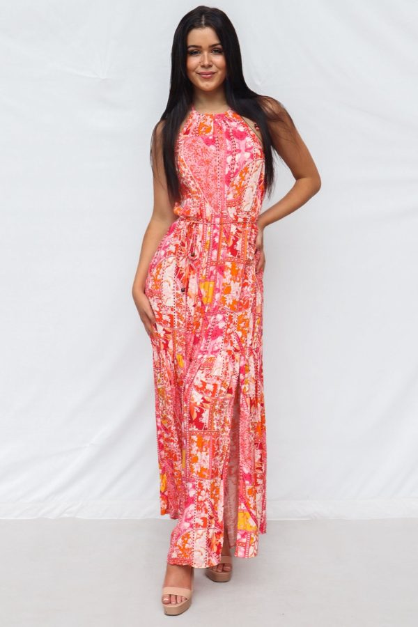 Calypso Maxi Dress - Pink Print on Sale