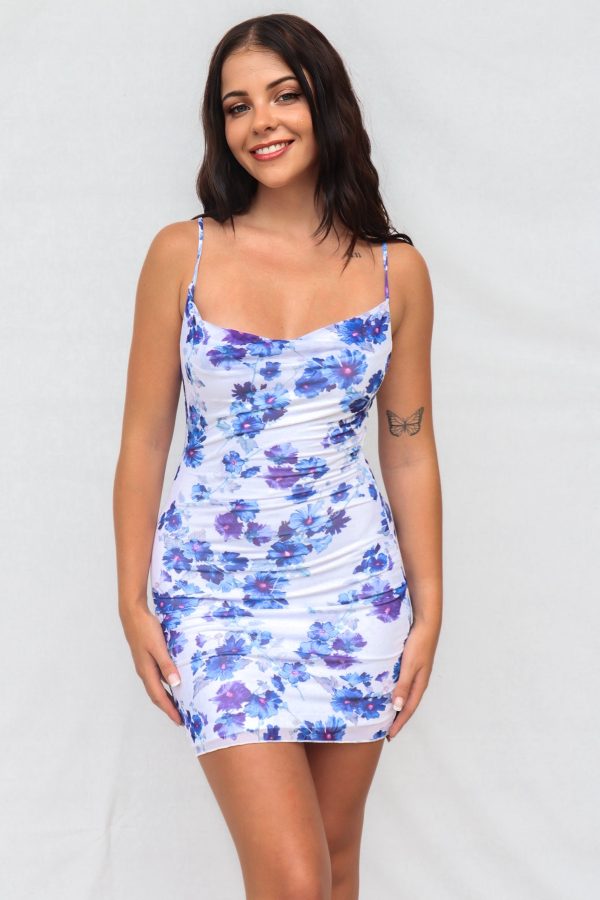 Angelyn Mini Dress - Blue Floral For Discount