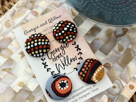 *23mm Indigenous Fabric Button Earrings Online Hot Sale