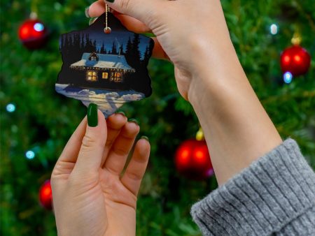 Christmas Cabin Ceramic Ornament, 4 Shapes For Sale