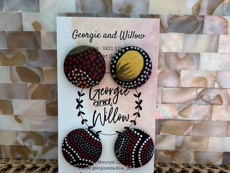 23mm Indigenous Fabric Button Earrings For Discount