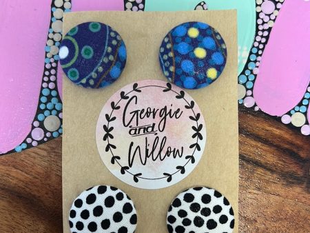 *23mm Indigenous Fabric Button Earrings Cheap