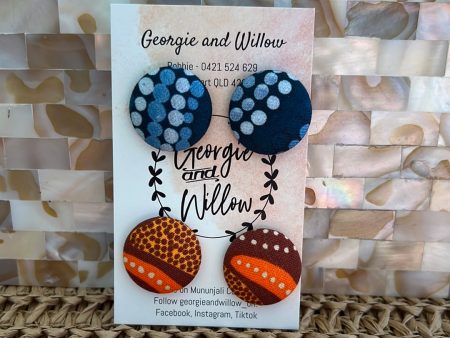 23mm Indigenous Fabric Button Earrings Online Sale